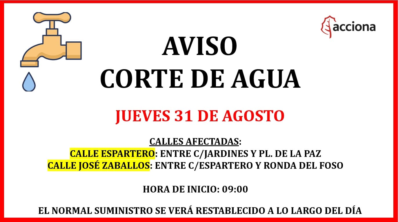 AVISO CORTE DE AGUA POR REPARACIÓN DE VÁLVULA EN CALLE ESPARTERO ...