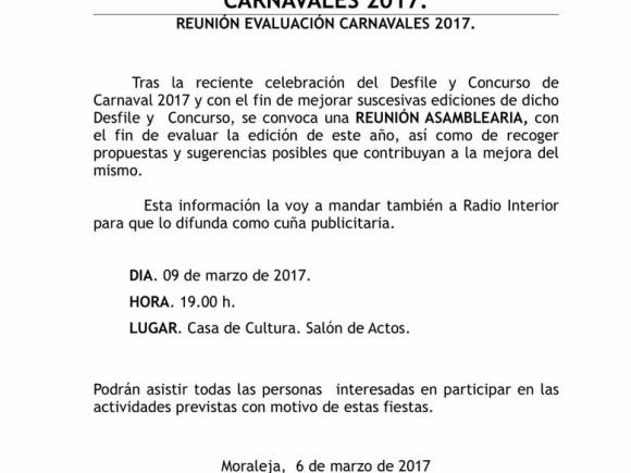 ASAMBLEA REUNIÓN EVALUACIÓN CARNAVALES 2017