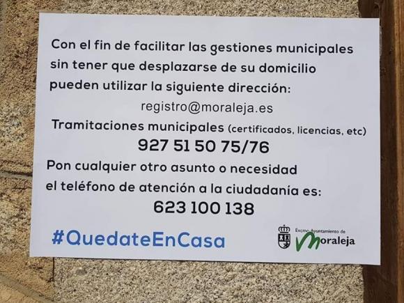 CIERRE DE LA ATENCIÓN PRESENCIAL EN EL AYUNTAMIENTO DE MORALEJA 