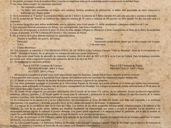 XXVIII CERTAMEN DE CUENTOS Y VII CERTAMEN DE POESÍA "VILLA DE MORALEJA"