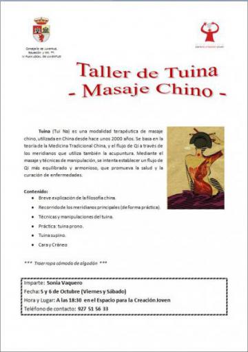 TALLER DE TUINA MASAJE CHINO. IV PLAN LOCAL DE JUVENTUD DE MORALEJA
