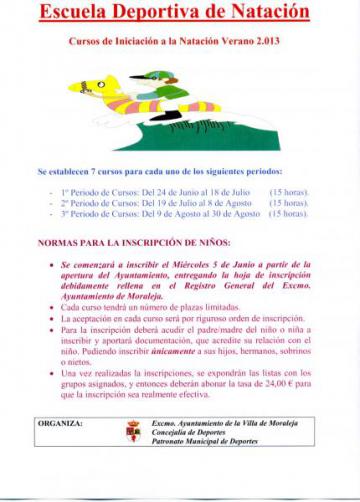 CURSOS DE INICIACIÓN A LA NATACIÓN VERANO 2013