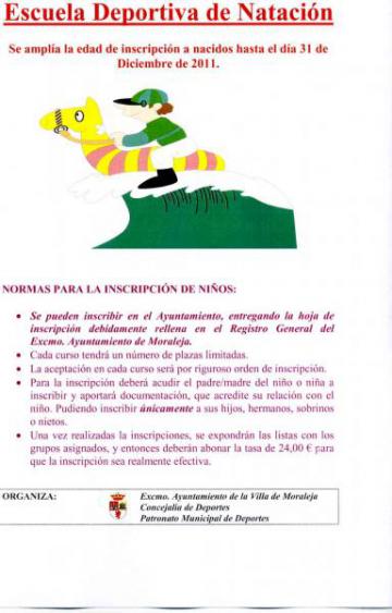 SE AMPLIA LA EDAD PARA LA ESCUELA DEPORTIVA DE NATACIÓN DE MORALEJA