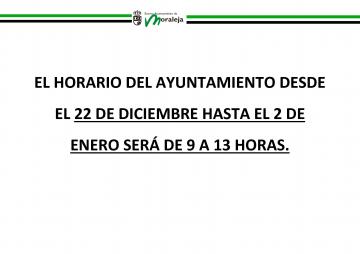 HORARIO  DE OFICINAS DEL AYUNTAMIENTO EN NAVIDAD