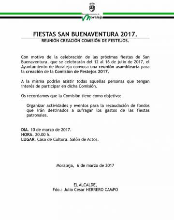 REUNIÓN CREACIÓN COMISIÓN DE FESTEJOS SAN BUENAVENTURA 2017