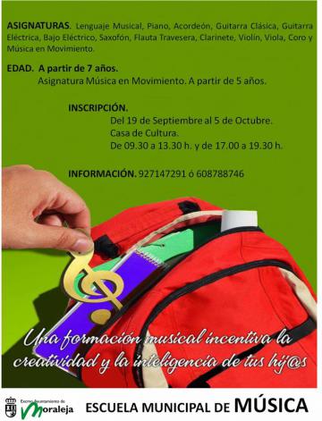 SE ABRE EL PLAZO DE INSCRIPCIÓN DE LA ESCUELA MUNICIPAL DE MÚSICA
